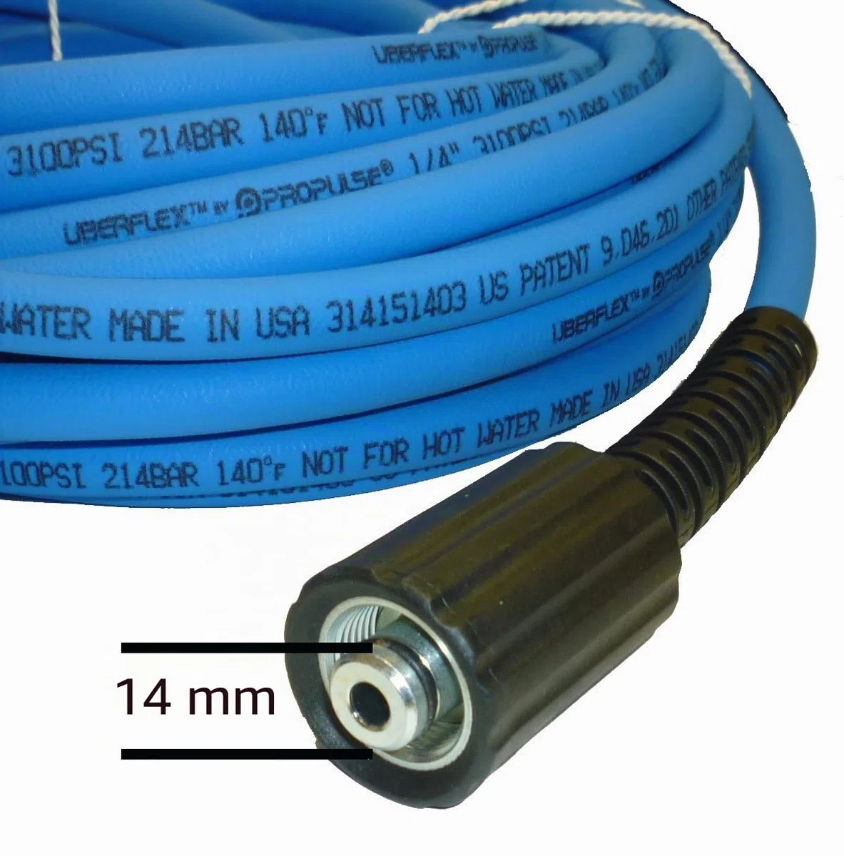 UBERFLEX - Manguera de lavado a presión resistente a torceduras de 1/4 pulgadas x 25 pies, 3,100 PSI con (2) 22 mm