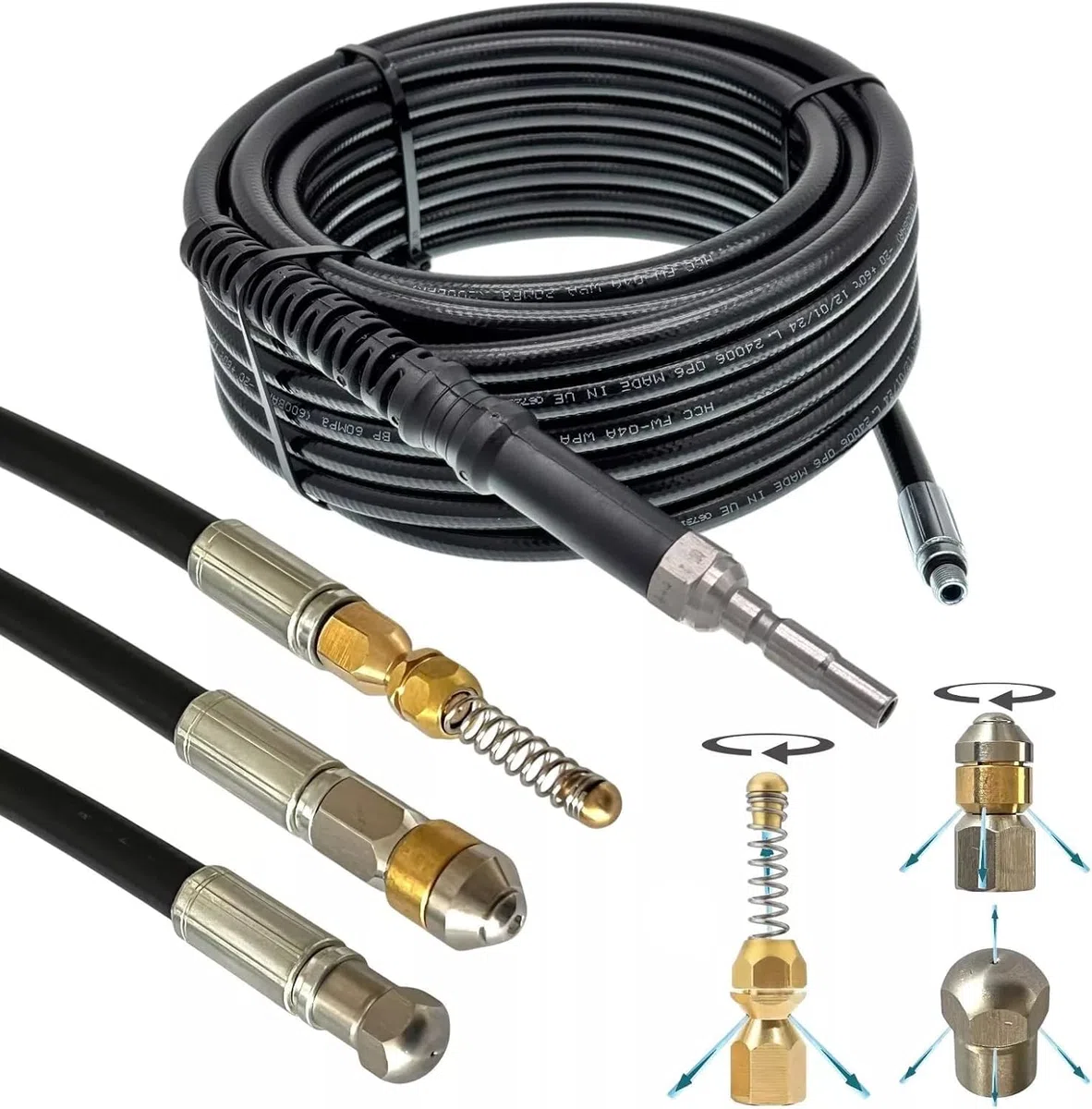 M&M Smartek manguera desatascadora 20 m boquilla espiral, para Kränzle | Kit desatascador con manguera, adaptadores y boquillas según variante; comprobar conexiones, presión, contenido y equipo.