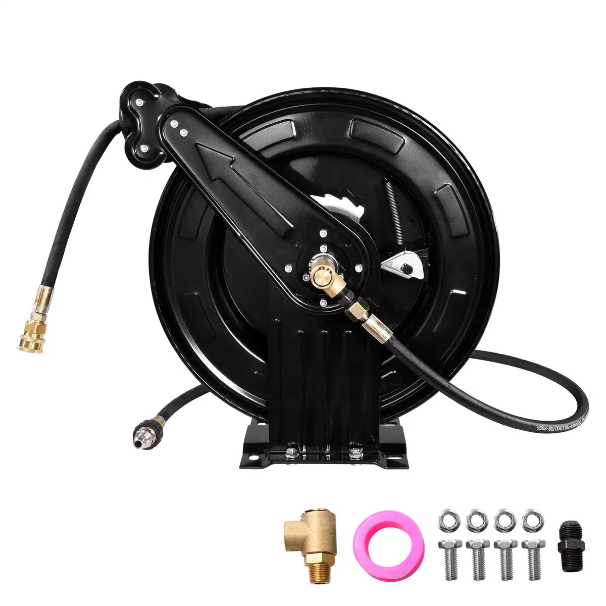 Enrollador De Manguera Para Hidrolavadora Resistente 4000 PSI Rebobinado | Manguera 15 mm X 15 m Brazo Doble Acero Alta Presión Montaje Pared Techo Suelo Para Riego Coche Mascotas Patio