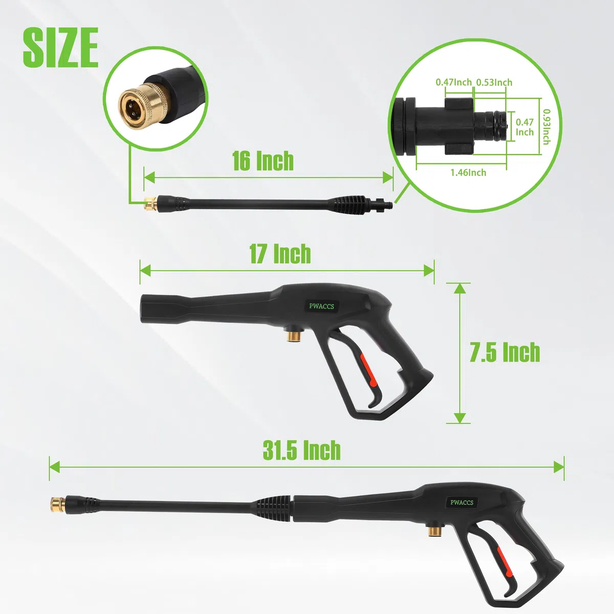 PWACCS Kit de pistola y manguera de lavado a presión, manguera de lavado a presión de 25 pies con lanza, compatible con Ryobi, Green Works & Karcher, 2000 PSI, 5 puntas de boquilla
