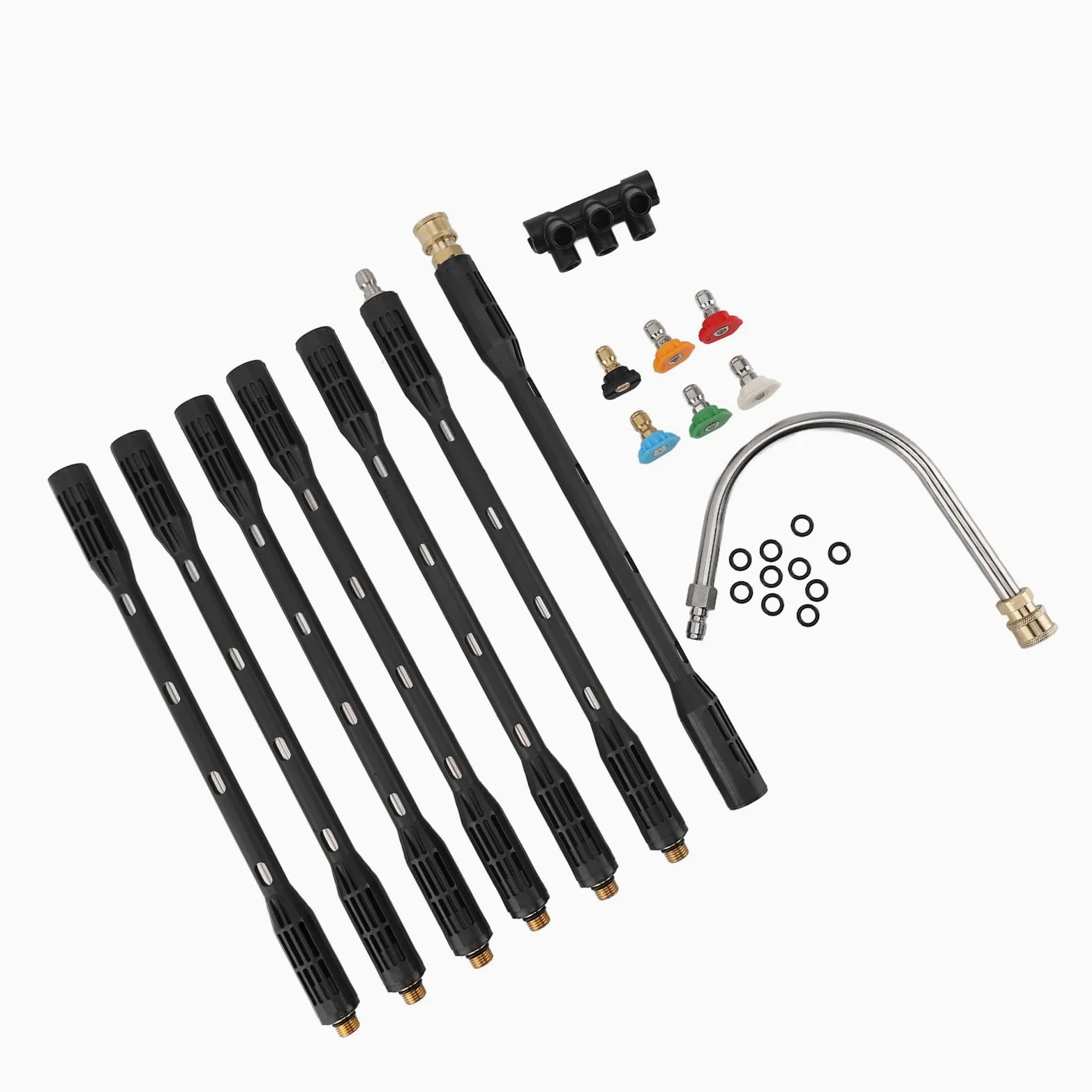 Alargador de limpieza de alta presión de acero inoxidable, longitud ajustable, lanza de lavado eléctrica con ABS negro para lavado de canalones y superficies exteriores