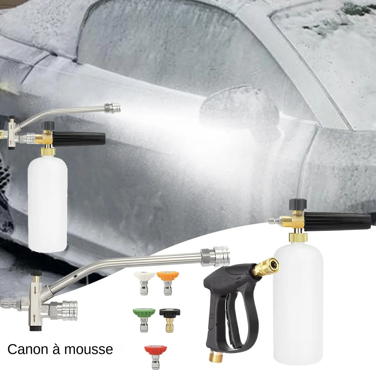 Lanza de Espuma para Lavado de Coches Hidrolimpiadora para Lavado y | Accesorio De Limpieza Con Conexión Doble Cabeza Para En Casa Jardín Y Automóvil