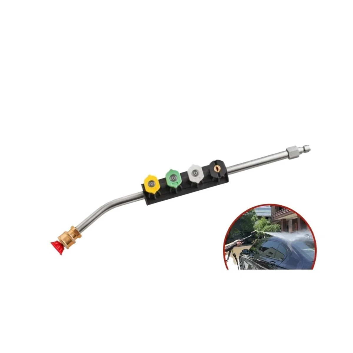 Lanza De ExtensióN para Hidrolimpiadora Varilla de hidrolavadora 15 Pulgadas, extensión Curva 30 Grados con 5 boquillas pulverización y Soporte Boquilla, conexión rápida en U 1/4 Pulgada