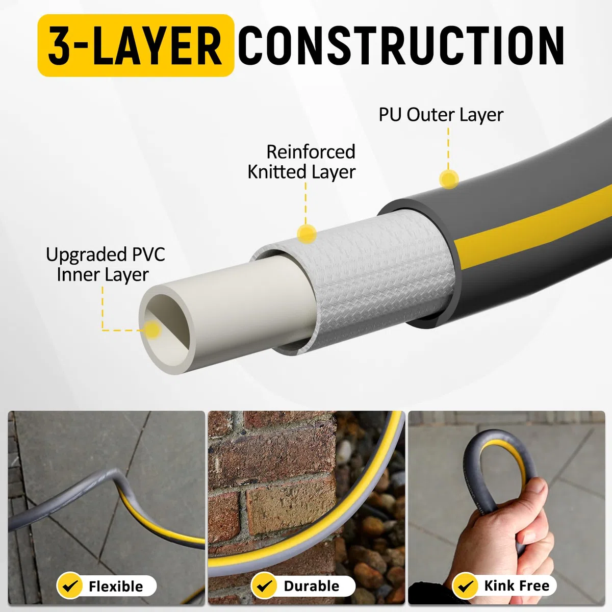 Manguera flexible para lavadora a presión de 50 pies, resistente a torceduras de 1/4 pulgadas, extensión de manguera de lavadora eléctrica de 3600 PSI con kit de conexión rápida M22 y 3/8