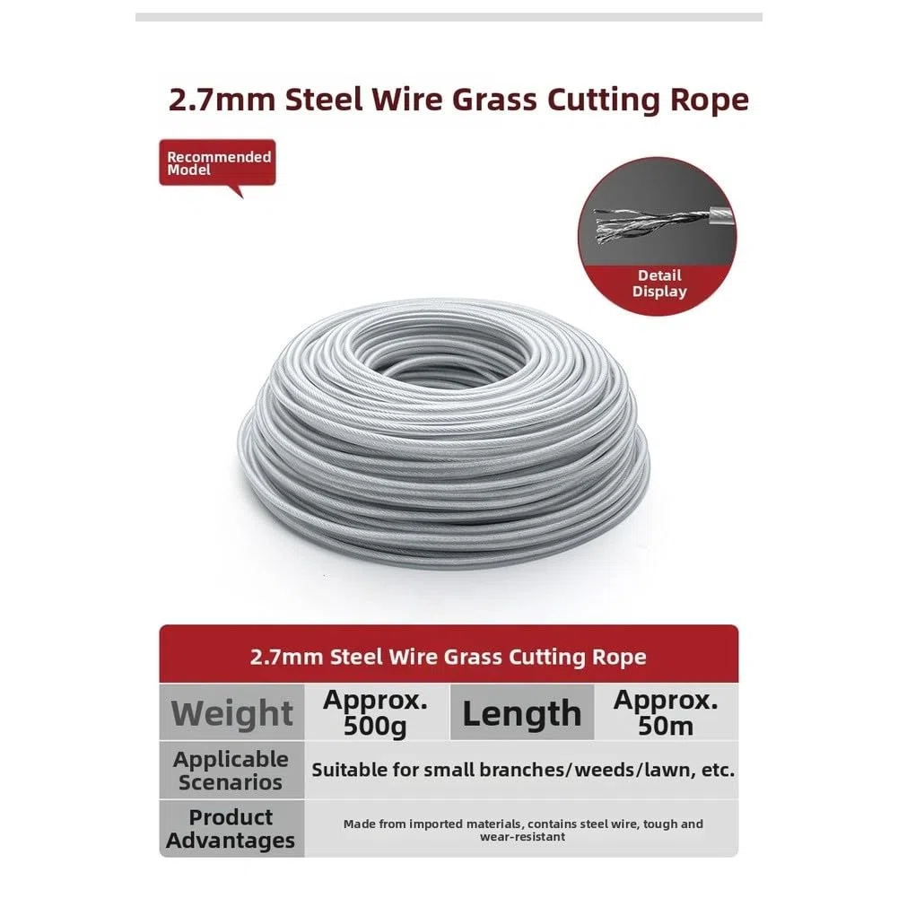 Línea profesional de alambre de acero de 3 mm, cuerda de hierba de nailon resistente para cortacésped, cuerda de corte de malas hierbas de alta resistencia