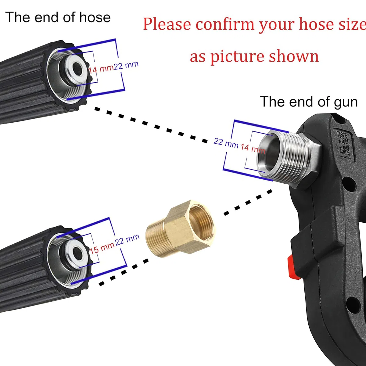 M MINGLE Short High Pressure Washer Gun, 5000 PSI, Replacement for Hot and Cold Water, M22 Fitting, 5 Nozzle Tips