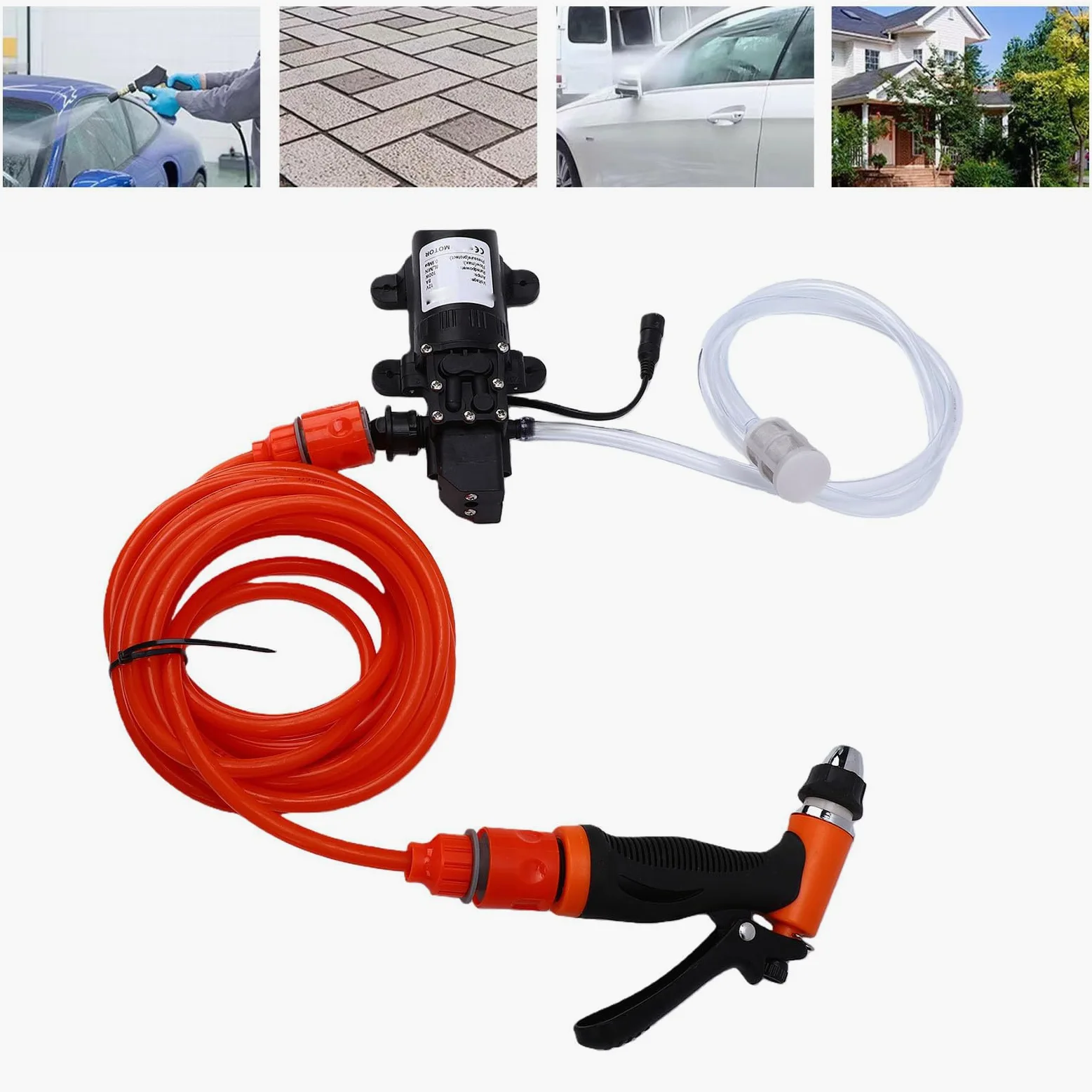 Kit de Bomba de Lavado a Presión Portátil para Coche de 12 V, Pistola de Lavado de Coche con Parada Automática Inteligente de 100 W con Manguera para Limpieza de Vehículos,