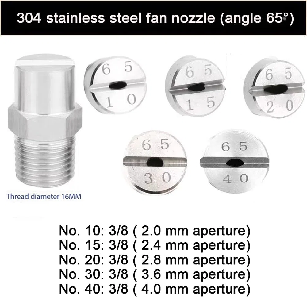 Puntas para hidrolimpiadoras, Puntas de boquilla rociadora arandela acero inoxidable 304, 65 grados, 1/8-1/2 BSPT, 5/10 Uds(No.20: 3/8 (2.8 Mm Aperture),10pcs)