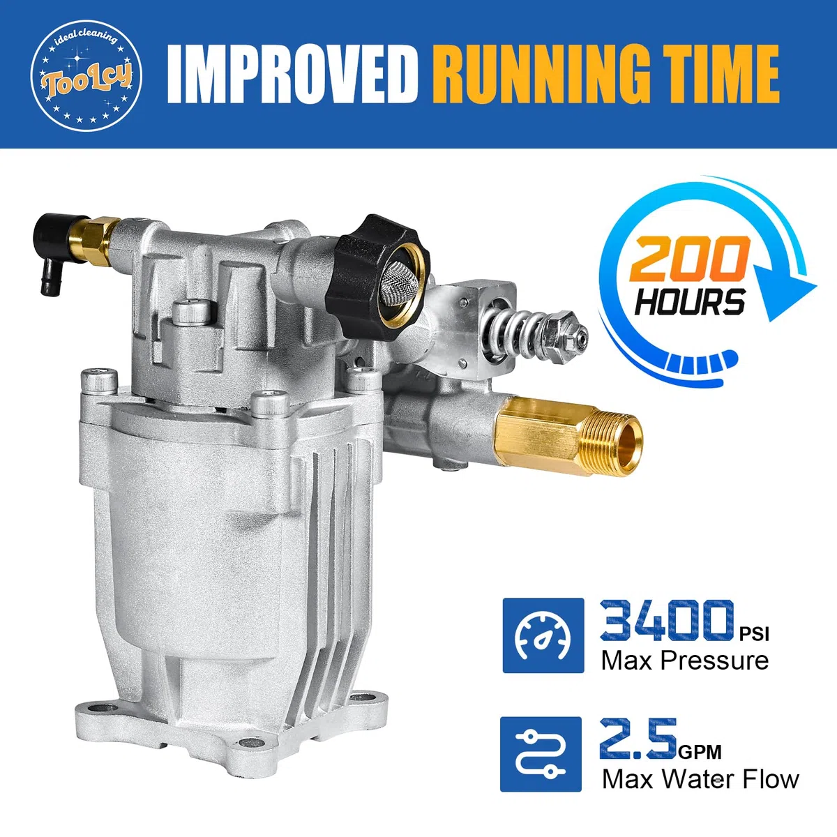 TOOLCY Bomba de repuesto para lavadora a presión horizontal de eje de 3/4 pulgadas, 3200 PSI @ 2.5 GPM, bomba de repuesto para lavadoras a presión de gas, compatible con Honda, Simpson, Ryobi y más