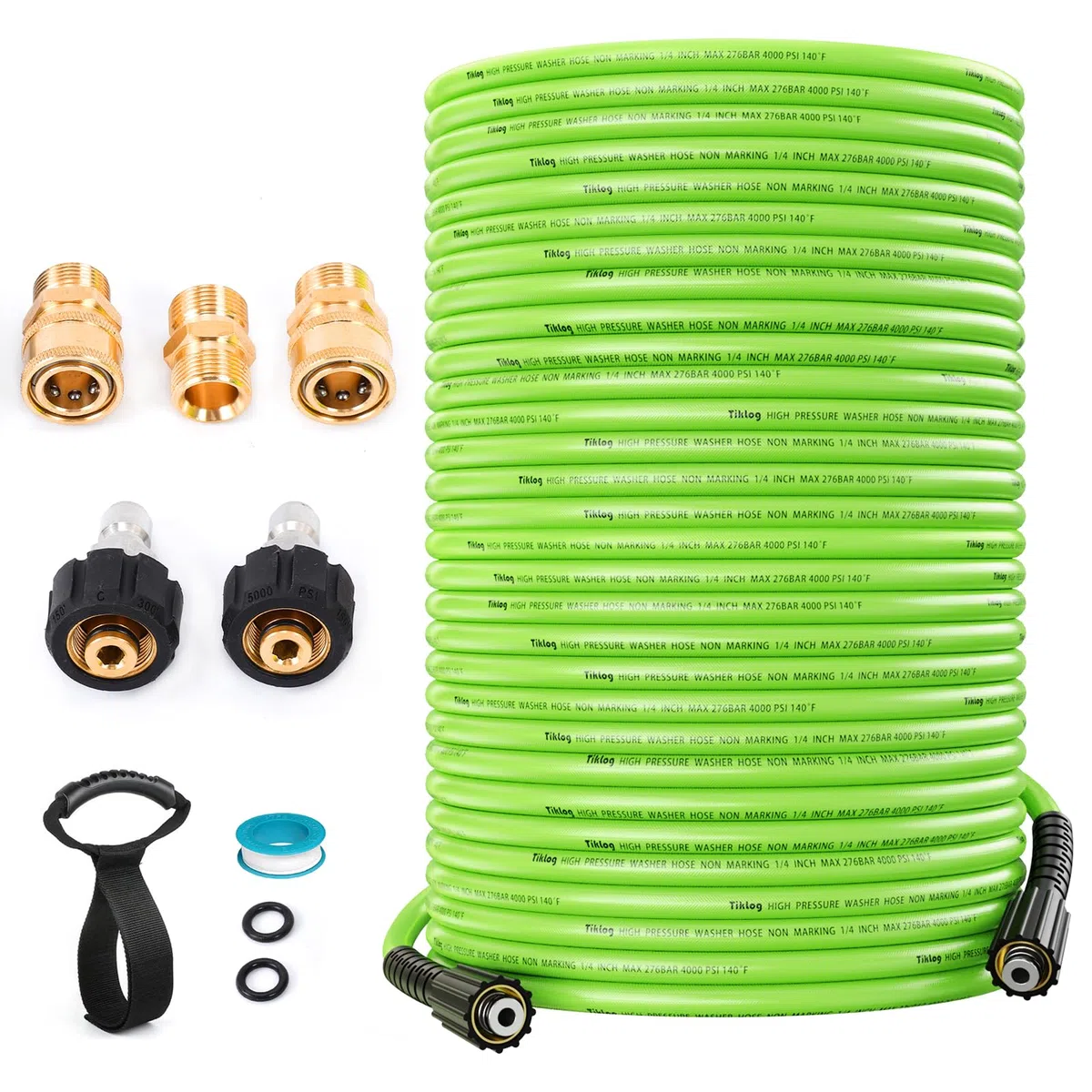 Manguera de lavado a presión de 100 pies 1/4 pulgadas, 4000 PSI, manguera de alta presión resistente a torceduras M22 rosca de 14 mm, manguera de repuesto de extensión flexible con adaptadores de