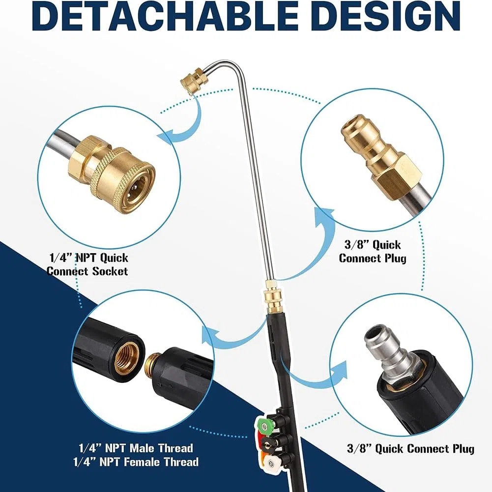 Varita de ExtensióN para Lavadora A PresióN, Herramientas de Limpieza de Canalones de 1/4 Pulgada Desde el Suelo, Poste de ExtensióN para Lavadora EléCtrica, Varilla Curva