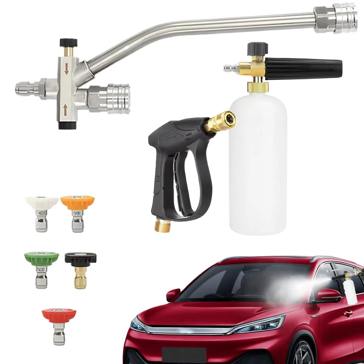 Lanza De Espuma Para Lavado De Coches Hidrolimpiadora para Lavado y | Pistola Con Doble Cabezal Para Limpieza Detallada De Coches Y Hogar
