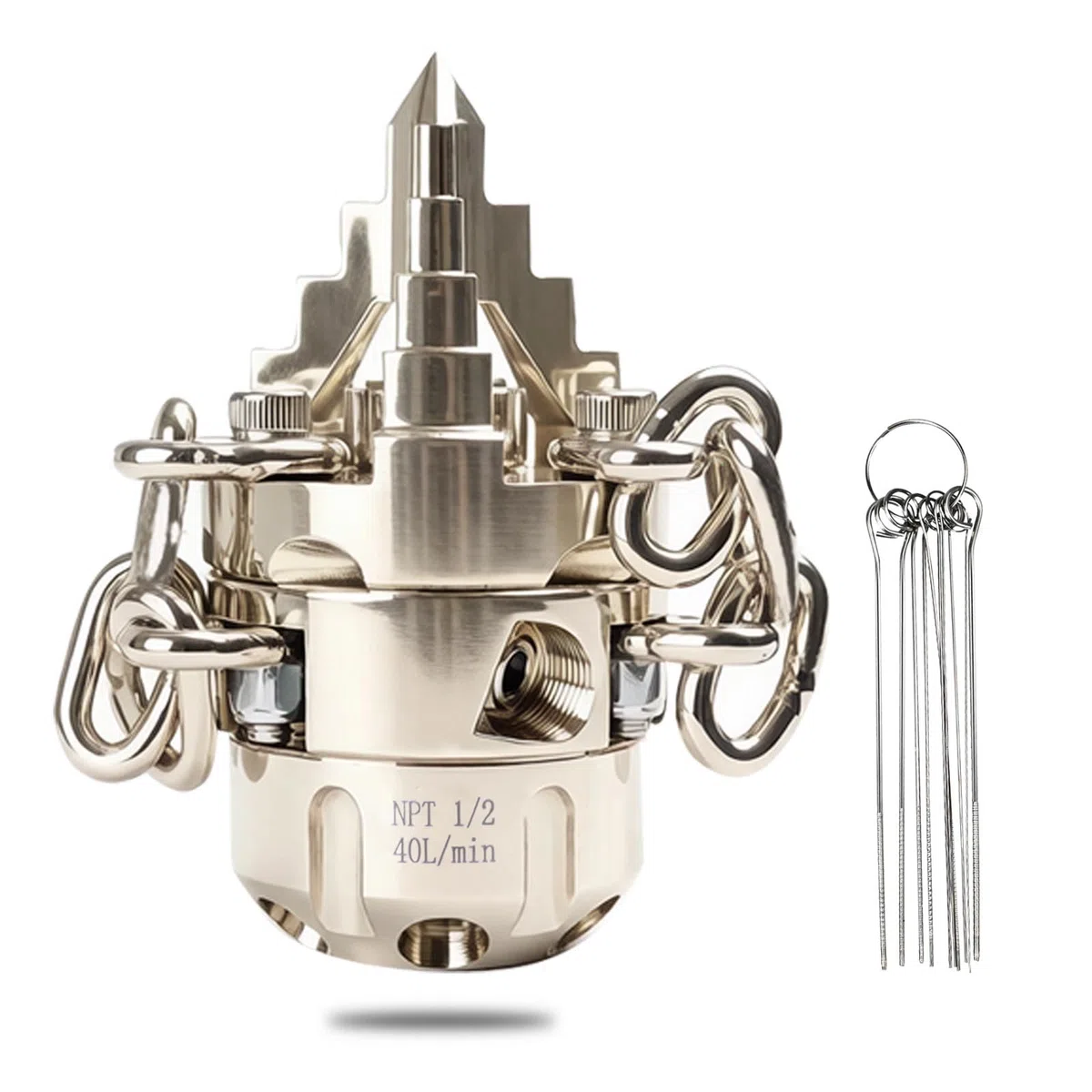Boquilla giratoria de chorro de alcantarillado NPT de 1/2 - Cortar raíces, para lavadoras a presión de 2900 psi, 40 l/min (10.57 GPM), herramienta de limpieza de drenaje de acero inoxidable
