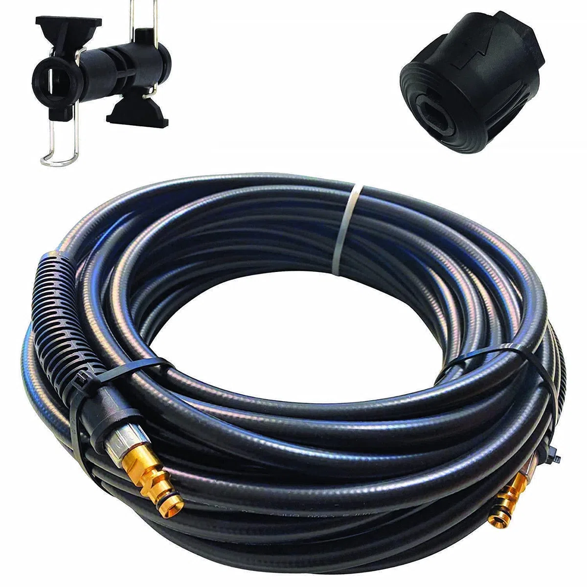 Manguera de alta presión para limpiadoras de alta presión Kärcher K2 a K7 Home & Garden a partir del año 2009 con sistema de conexión Click-Quick-Connect (25m y 2 adaptadores) | Para Kärcher Home & Garden a partir de 2009, doble cara, Quick Click, referen