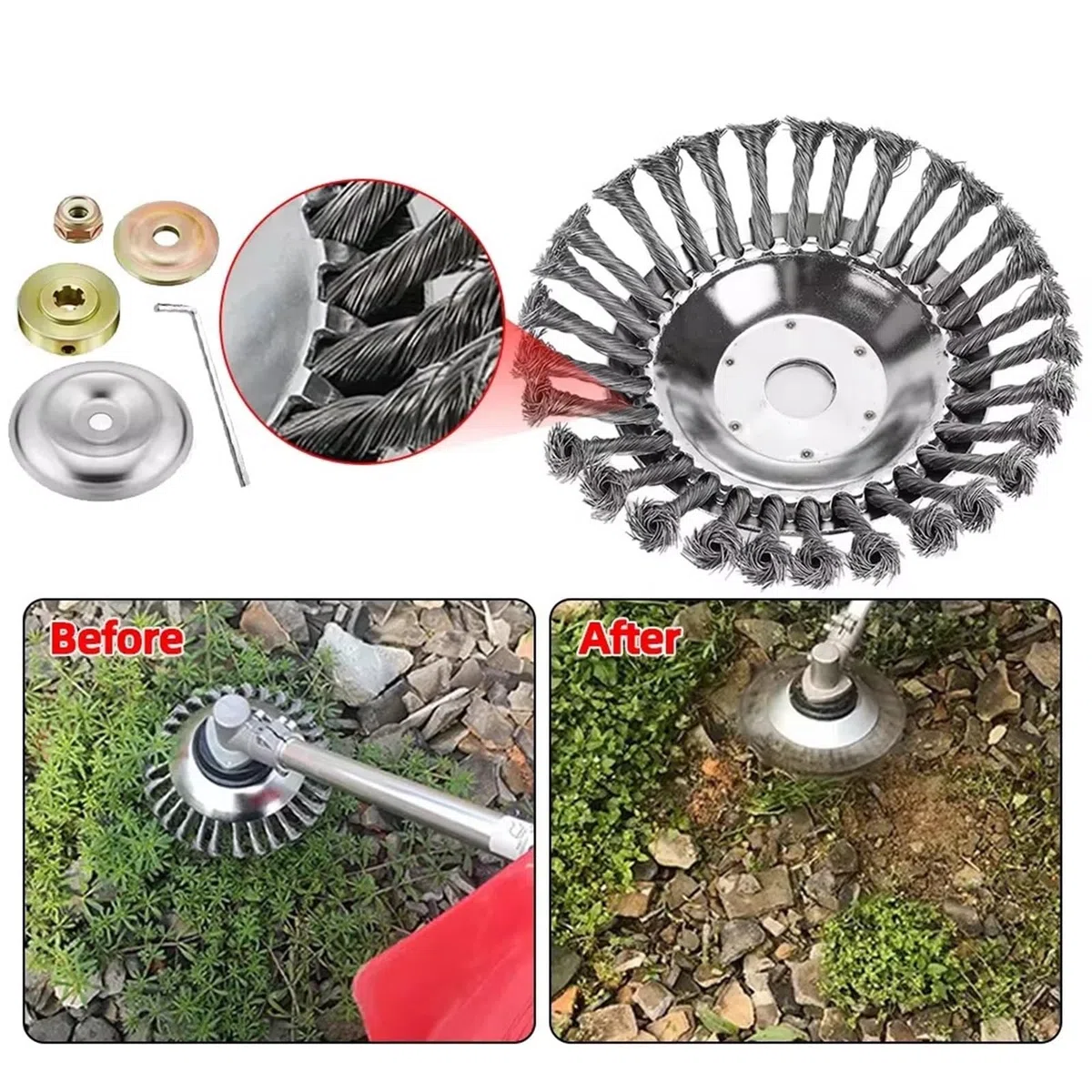 Cabezal de alambre de acero de 4 pulgadas, cabezal de repuesto de cepillo de rueda de alambre de acero resistente, compatible con cortadoras de césped, cortadores y cortadoras de césped (10
