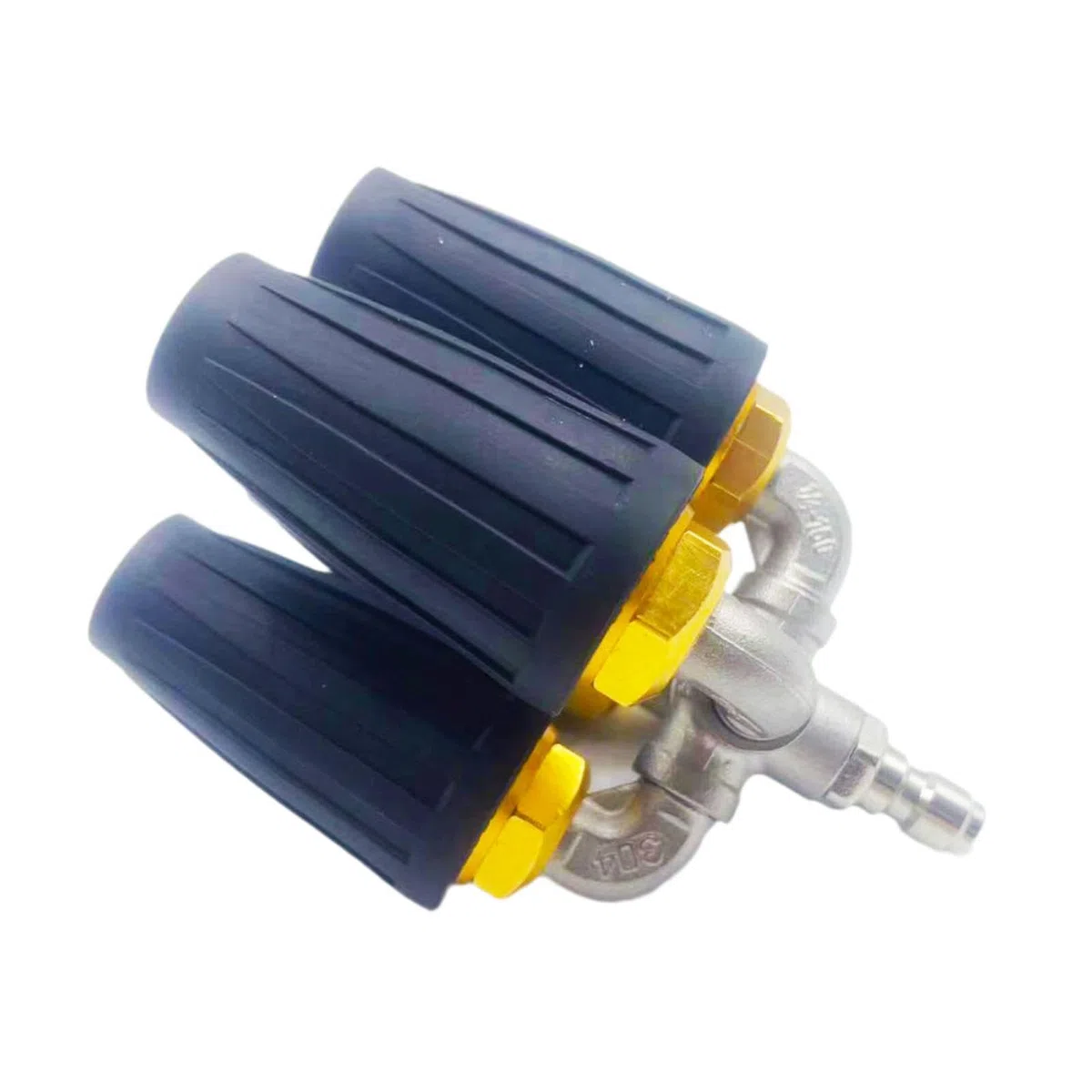 Cuádruple Giratoria para Hidrolimpiadoras con Conexión Rápida de 1/4". Fabricada en Acero Inoxidable Resistente, con Chorro de Pulveriza, Negro
