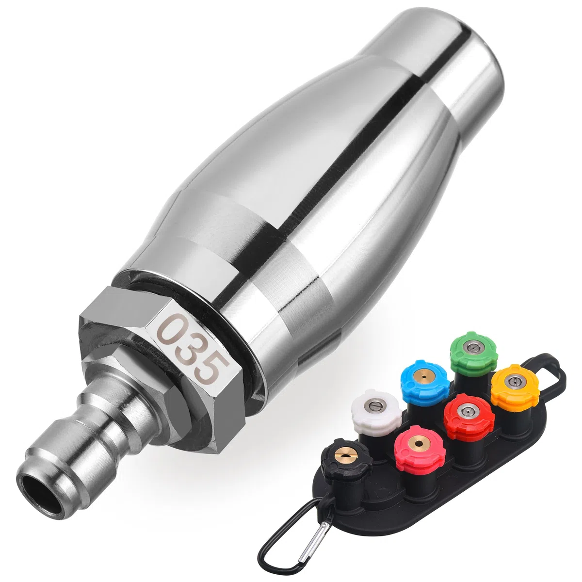 JOEJET Boquilla turbo para lavadora a presión, boquilla giratoria de lavado a presión con conexión rápida de 1/4 pulgadas, 7 puntas de boquilla de pulverización con soporte de boquilla, 3000 PSI,