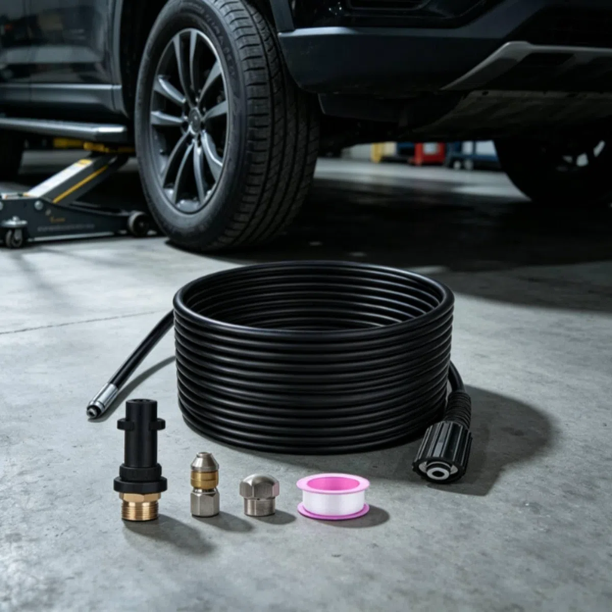 Colcolo Hidrolimpiadora de Alta Presión de Lavado Conducto Flexible Reforzado Pack de Racores con Estanqueidad Segura Adecuada para Desatascar Tuberías Lavar, 50 Pies