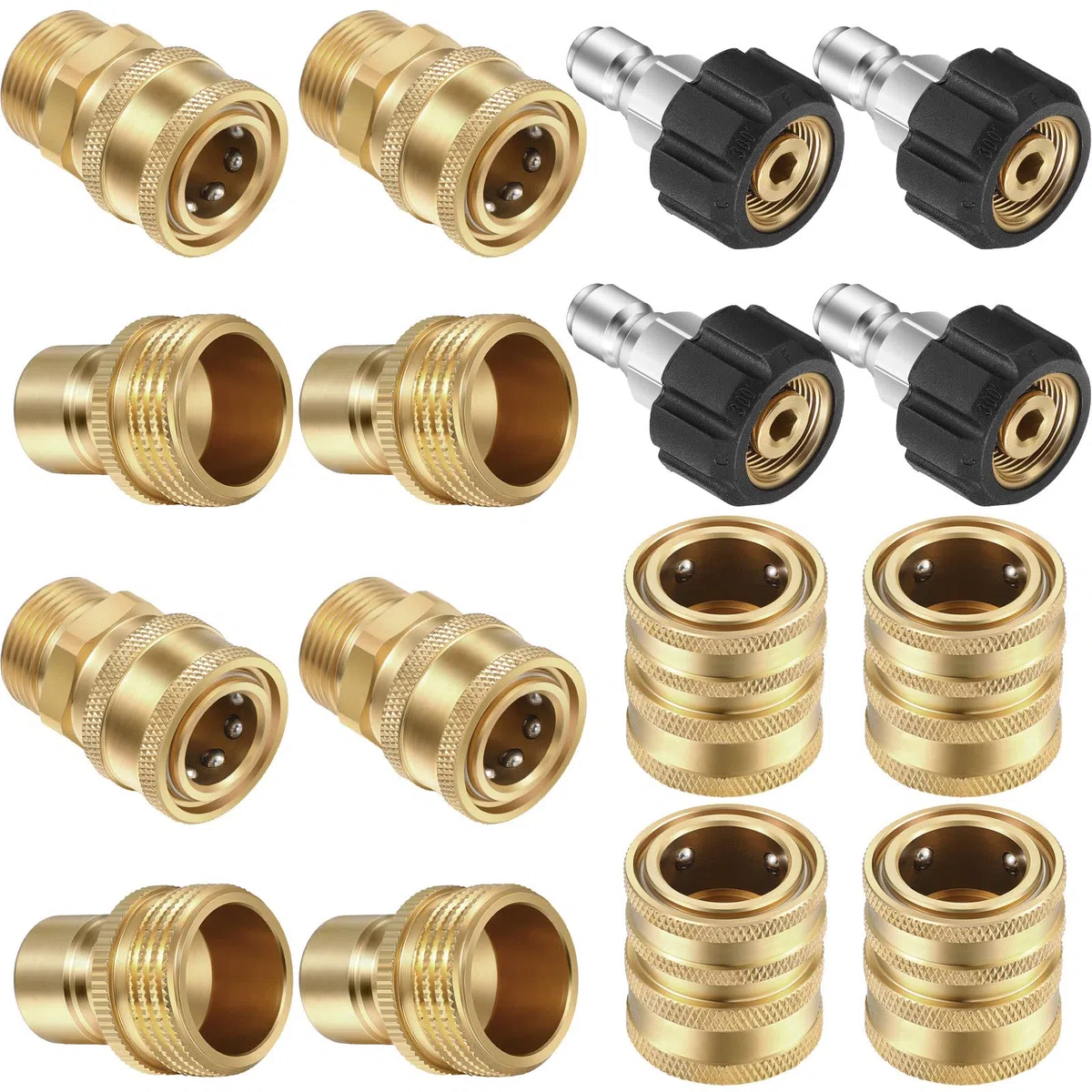 Juego de 16 adaptadores para lavadora a presión, kit de desconexión de conexión, incluye M22 giratorio a 1/2 pulgada, conexión de 3/8 pulgadas a liberación rápida, enchufe de 1/2 pulgada, enchufe