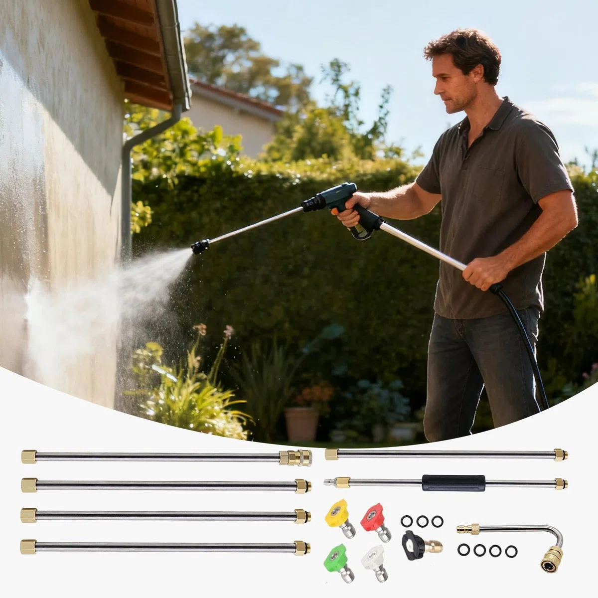 Lanza Extensible Para Hidrolimpiadora - Boquilla Telescópica De | Hidrolimpiadora De 276 Bar | Boquilla De Limpieza De Canalones Potente | Para Jardín, Terraza, Patio, Tejado, Hormigón Y
