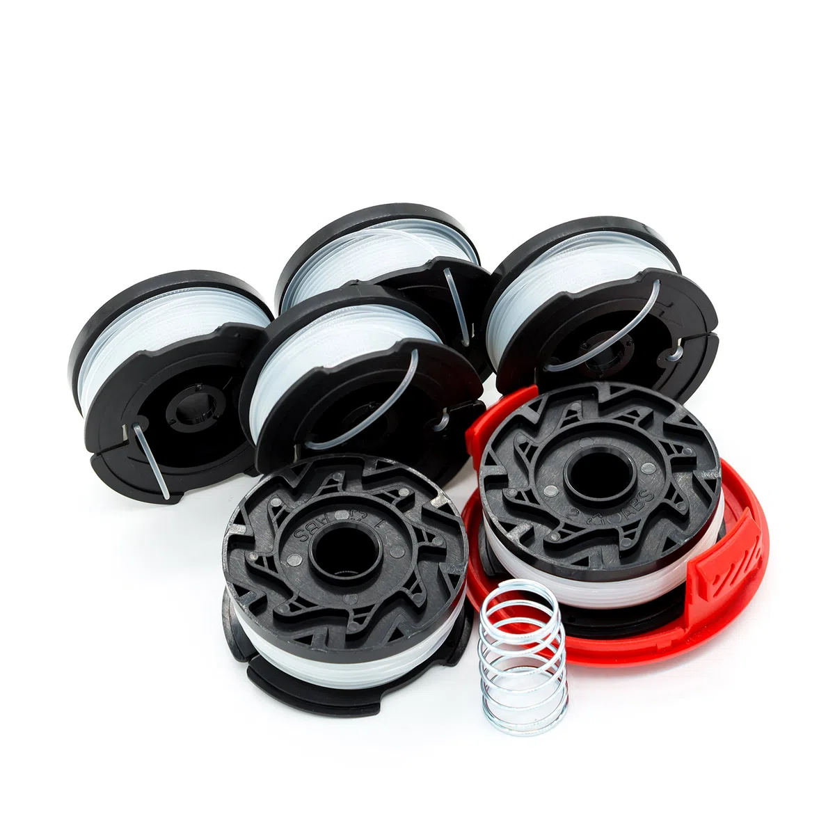 0.06 pulg x 30 pies. Bobina de alimentación automática de una sola línea AFS para cortadora de césped Black Decker, cortadora de césped, compatible con AF-100, 6 carretes y 1 tapa de
