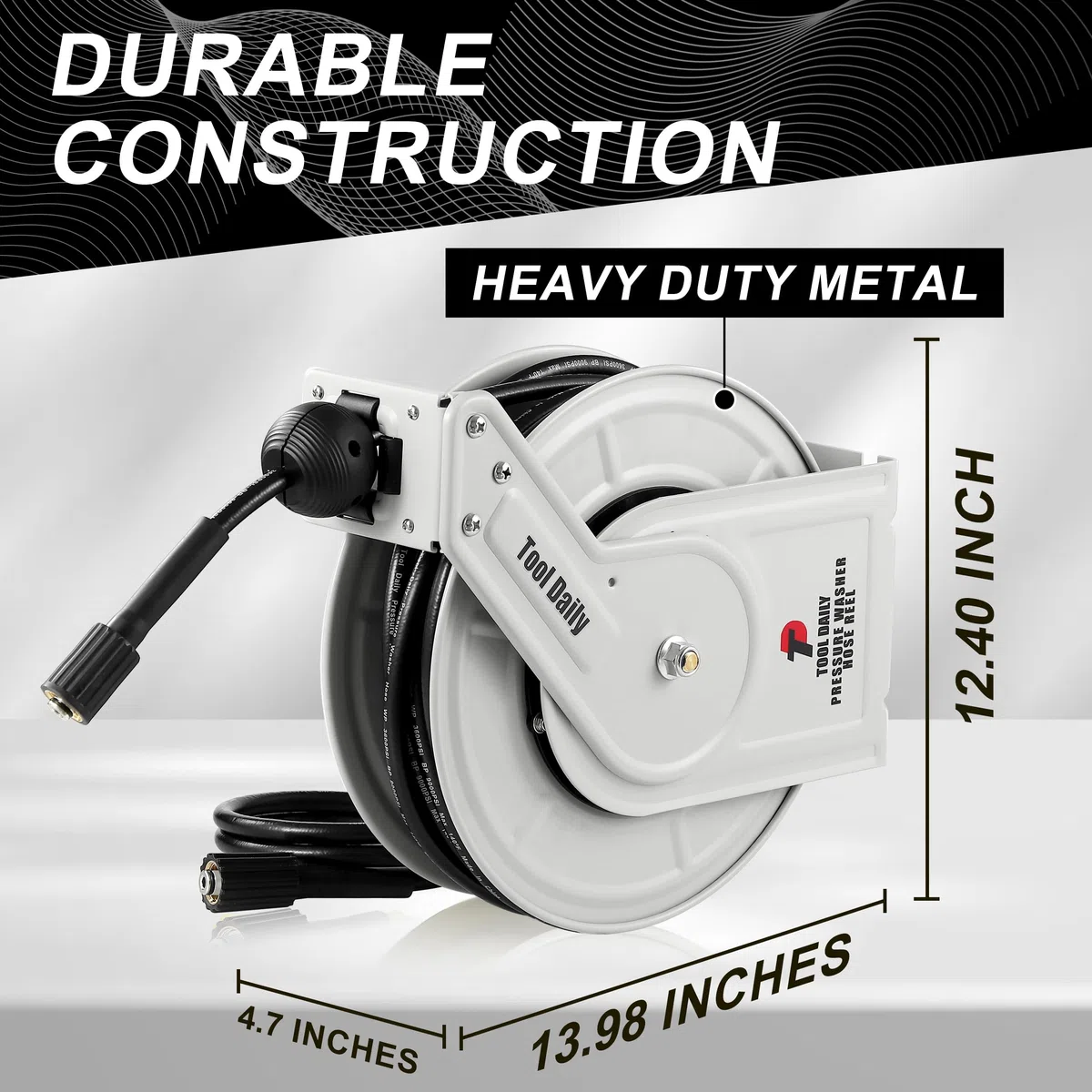 Tool Daily Carrete de manguera retráctil para lavadora a presión, carrete de manguera de lavadora eléctrica de 60 pies x 1/4 pulgadas, carrete de manguera de alta presión resistente de 3600 PSI,