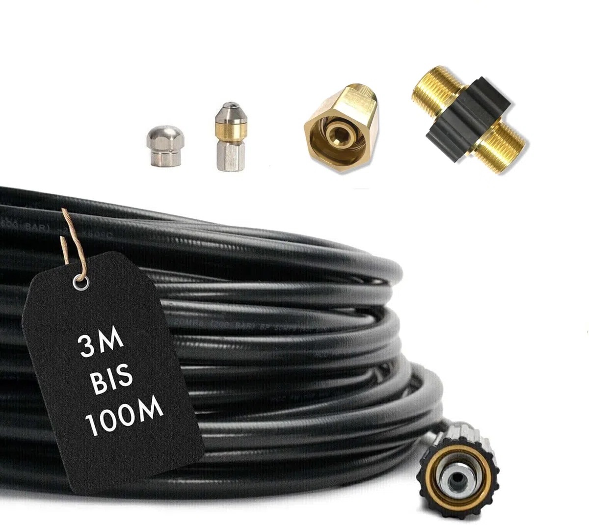 M&M Smartek manguera desatascadora 20 m, kit 5 piezas, para Kärcher/Kränzle | Kit desatascador con manguera, adaptadores y boquillas según variante; comprobar conexiones, presión, contenido y equipo.