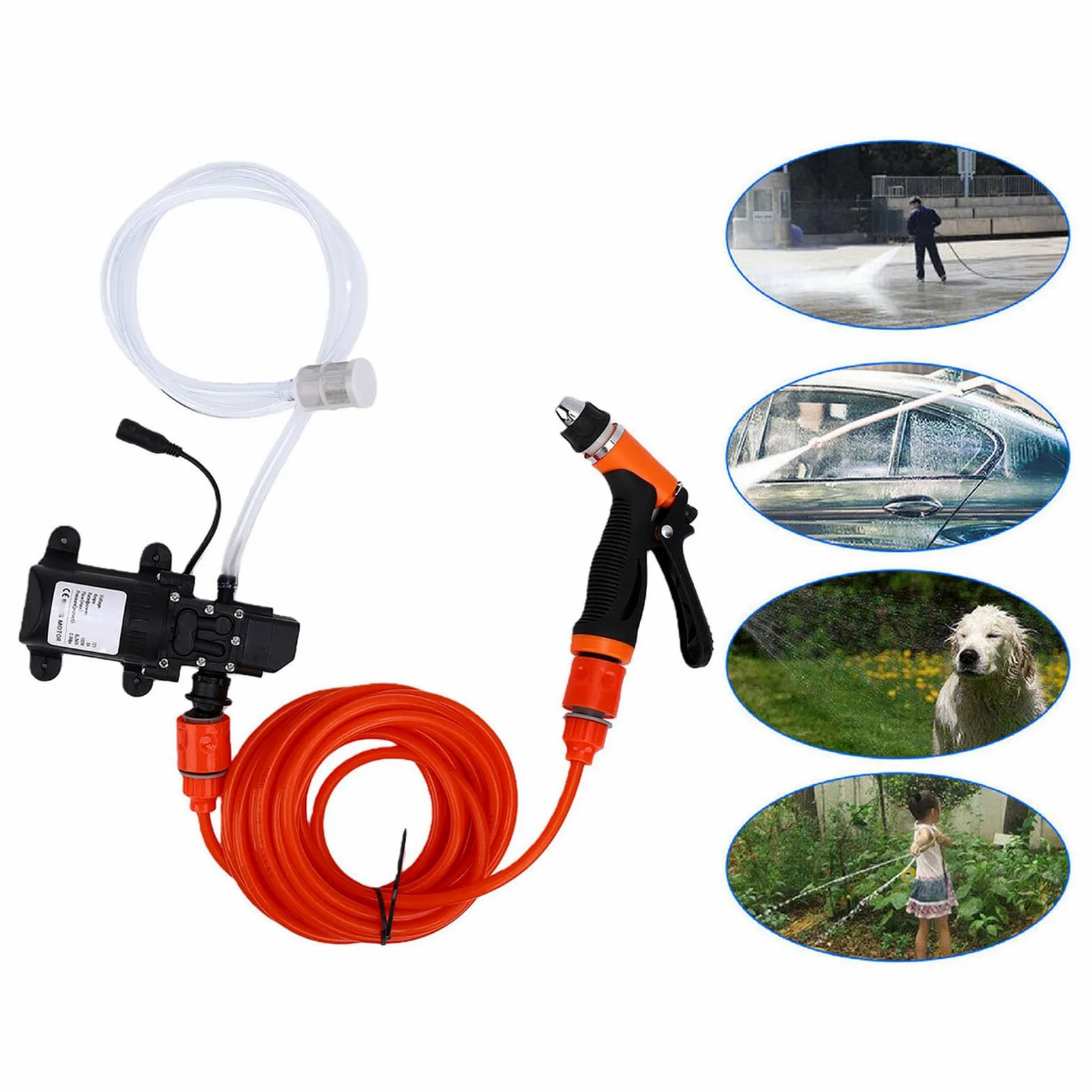Kit de Bomba de Lavado a Presión Portátil para Coche de 12 V, Pistola de Lavado de Coche con Parada Automática Inteligente de 100 W con Manguera para Limpieza de Vehículos,