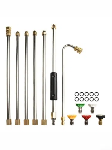 Kit de varita de extensión de limpieza de canalones con 5 boquillas para lavadora a presión, lanza de pulverización de alta potencia de 4000 PSI, juego de limpiador de techo de barra curvada