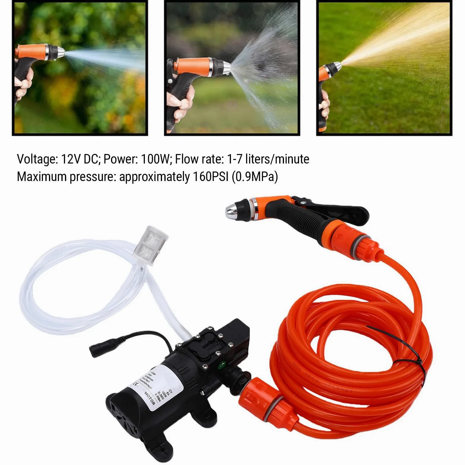 Kit de Bomba de Lavado a Presión Portátil para Coche de 12 V, Pistola de Lavado de Coche con Parada Automática Inteligente de 100 W con Manguera para Limpieza de Vehículos,