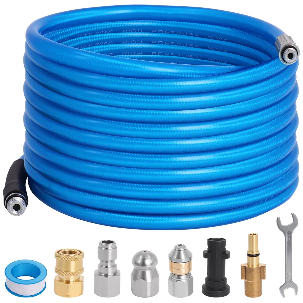 Lavadora a presión de 15 m compatible con lavadoras a presión Karcher K2-K7 Series y Bosch 5800 PSI, kit de limpieza de manguera de chorro de alcantarillado con boquilla de chorro y boquilla giratoria