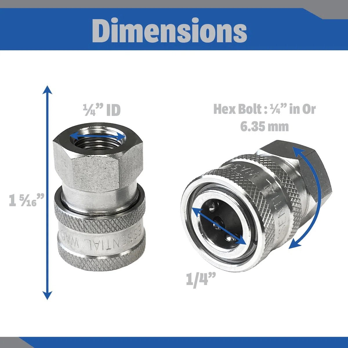 Essential Washer Conexión rápida NPT hembra de acero inoxidable de 0.6 cm | Accesorios de conexión rápida para lavadora a presión | 5000 PSI | Juego de 6