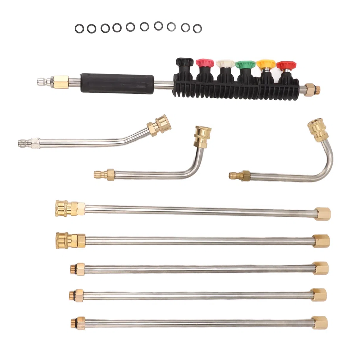 Annadue Varita de Extensión para Lavadora a Presión, Juego de 5 Varillas Rectas y 3 Varillas Curvas, Lanza para Lavadora Eléctrica con 6 Boquillas, Conexión Rápida de 1/4 Pulgadas para Limpieza de