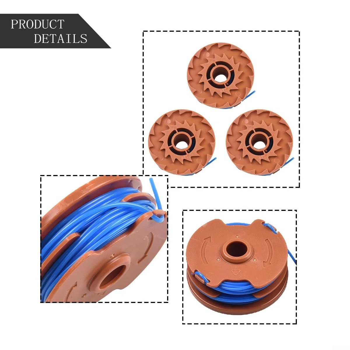 Bobina de Repuesto para Hilo de cortabordes, Carrete e Hilo Doble de 0,5 mm for desbrozadora TTB820GGT de 600 W (Paquete de 3)