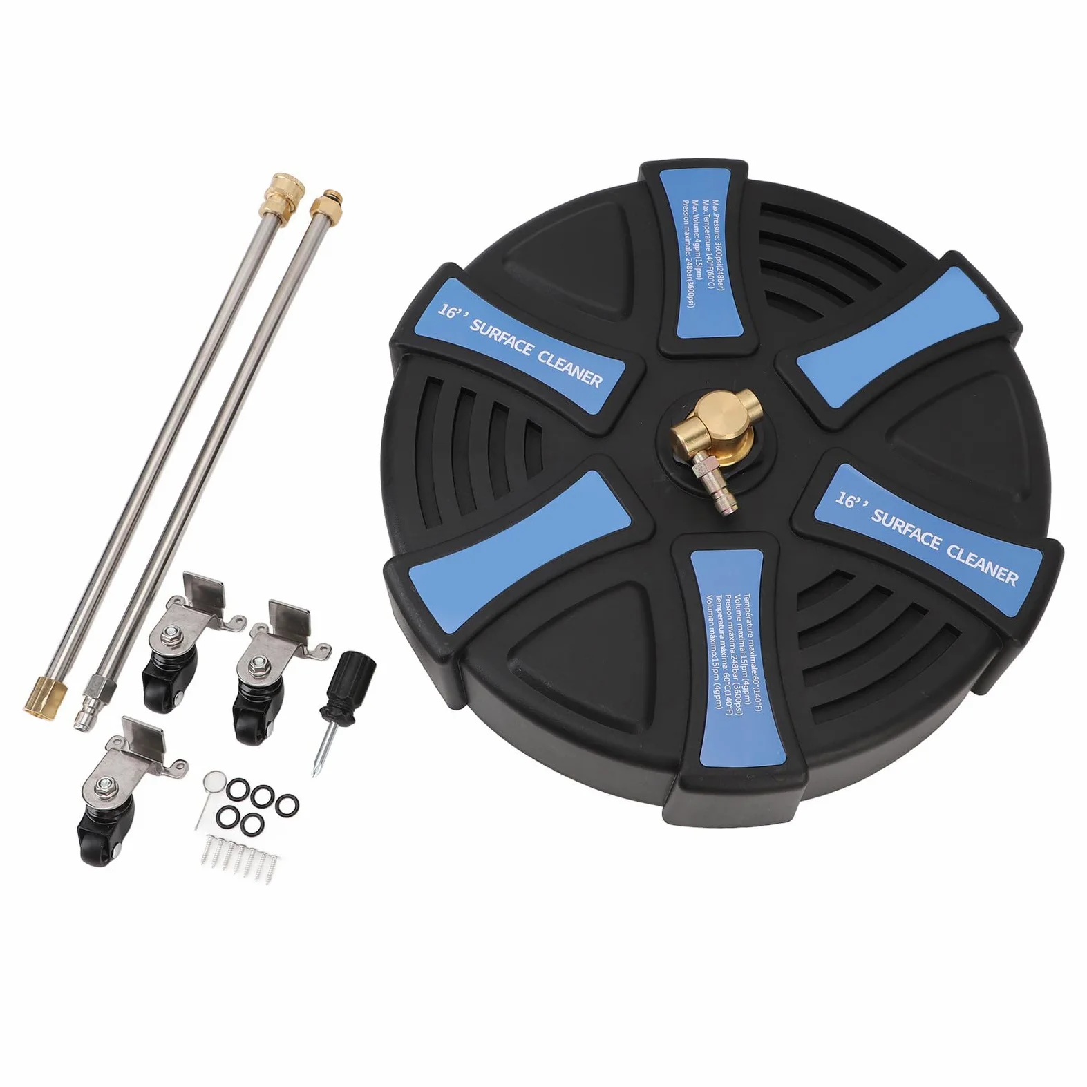 Aramox Limpiador de Superficies para Lavadora a Presión, Accesorio para Lavadora Eléctrica de Acero Inoxidable con 3 Ruedas, 16 Pulgadas, 3600 PSI, 2 Varillas de Extensión, para Entrada, Acera, Patio,