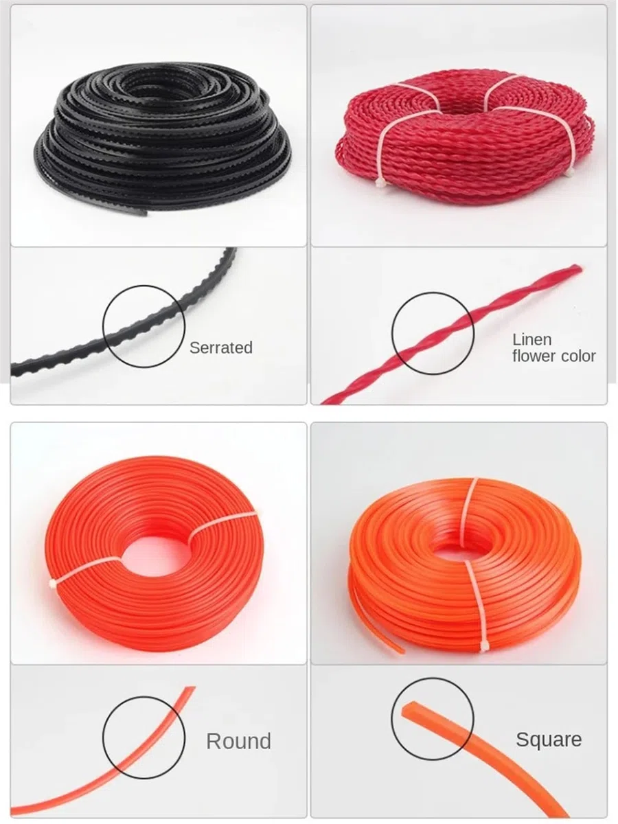 Recambio Alambre Strimmer Hilo de corte for cortacésped, cuerda de paja, deshierbe, cortador de cepillo, alambre de acero, dentado, redondo y cuadrado, accesorios de cuerda de nailon Strimmer Líneas(N
