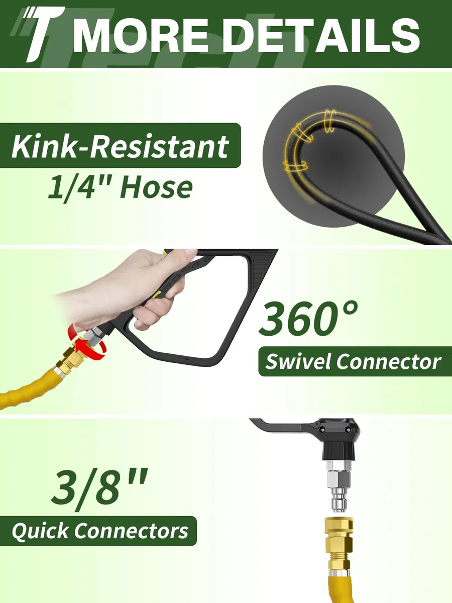Manguera De Lavado a Presión 4200 PSI 150 Pies Con Conexión Rápida Giratoria 3/8 Pulgadas Para Agua Fría/caliente, Alambre Acero Trenzado Resistente a Las Torceduras