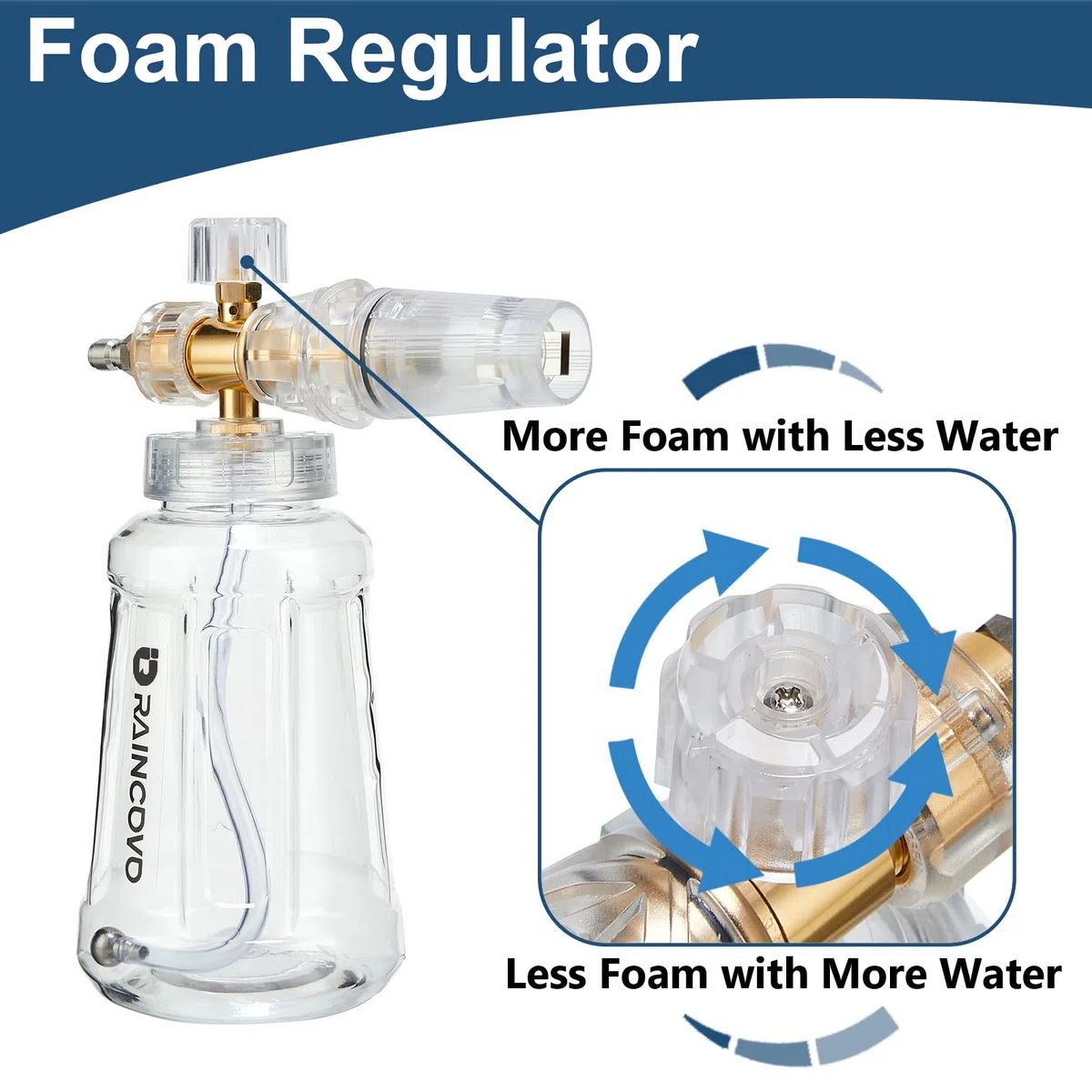 Raincovo Cañón de espuma para lavadora a presión, cañón de espuma transparente para lavado de coche, filtro de acero inoxidable, boquilla ajustable con conexión rápida M22 y 1/4 de pulgada, boquilla