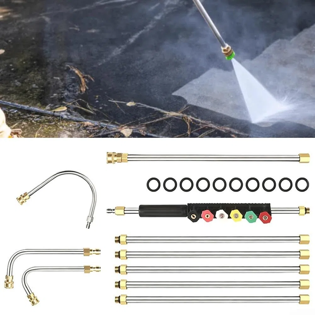 Puntas para hidrolimpiadoras, Varilla telescópica for lavadora a presión, 74 pulgadas, 4000 PSI, 6 boquillas M22 QC, acero inoxidable, latón
