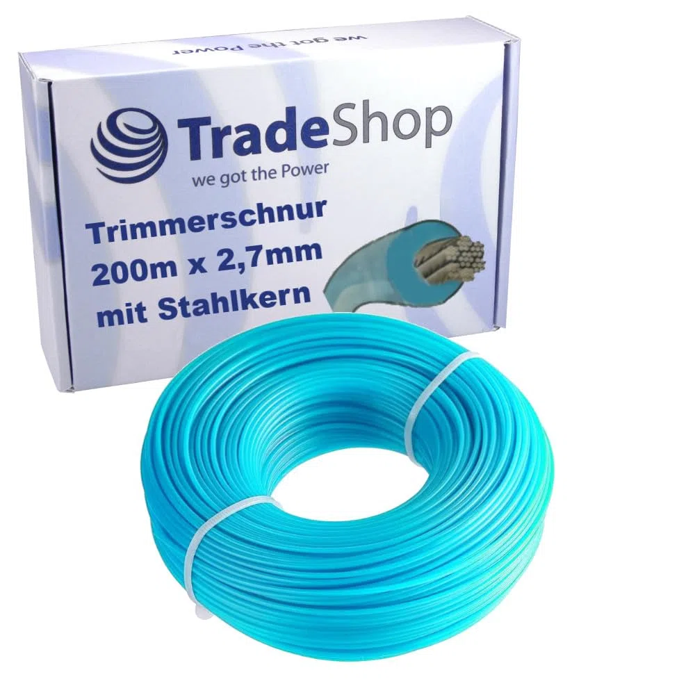 Trade-Shop - Hilo para cortar (200 m, 2,7 mm de grosor, con núcleo de acero/accesorio para cortabordes