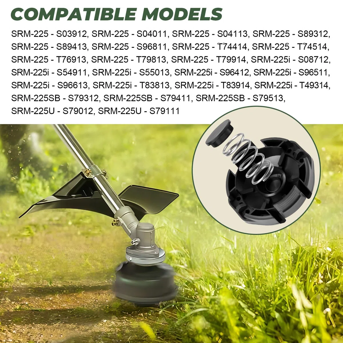 X472000070 - Tapa de alimentación de velocidad de malezas 400 y kit de resorte para Echo Weedeater, cabezales de 4 pulgadas SRM-225, SRM-230, PAS-225 (paquete de 4)