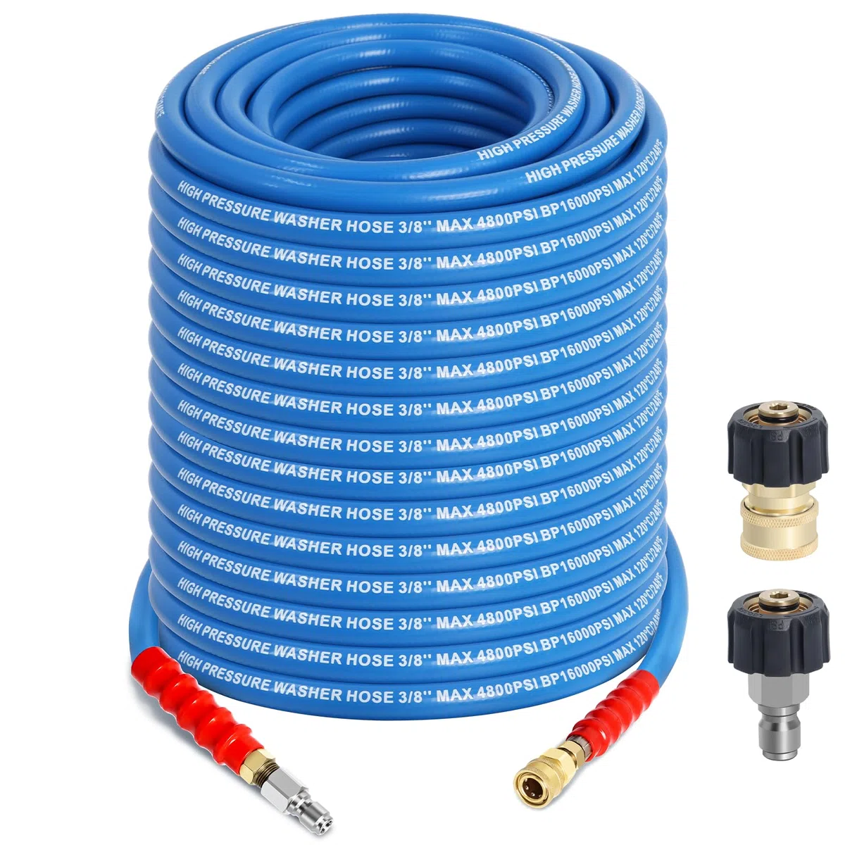 Manguera de lavado a presión de 3/8 pulgadas, 100 pies - 4800 PSI resistente a las torceduras, alambre de acero trenzado de grado industrial, manguera de lavado eléctrico para agua caliente/fría hasta