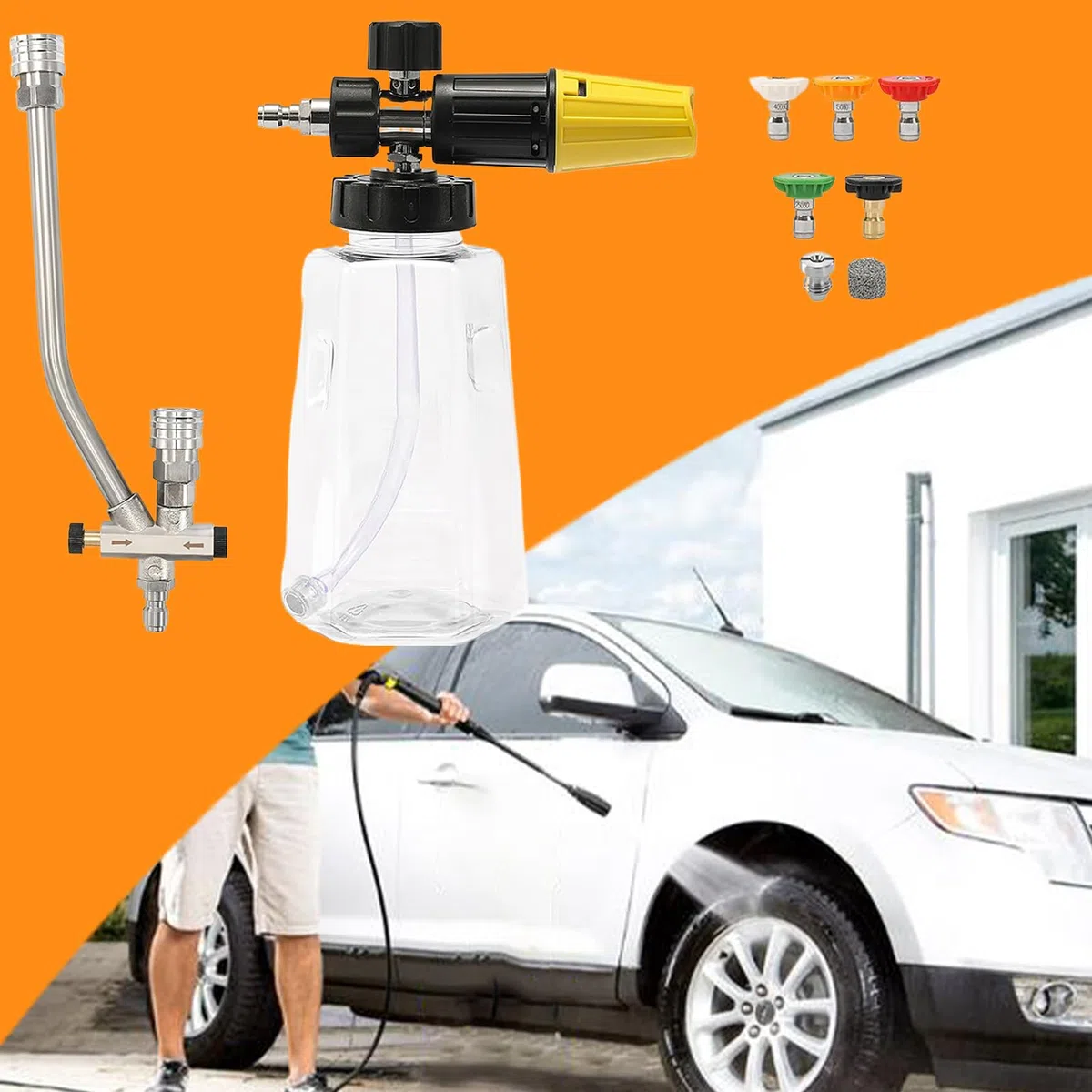 Pulverizador Espumador De Espuma Conector Rápido Lavado Y Detallado | Cañón De Espuma Y Jabón Para Hidrolimpiadora para jardín, de entrada, terraza, vivienda, autocaravana y patio