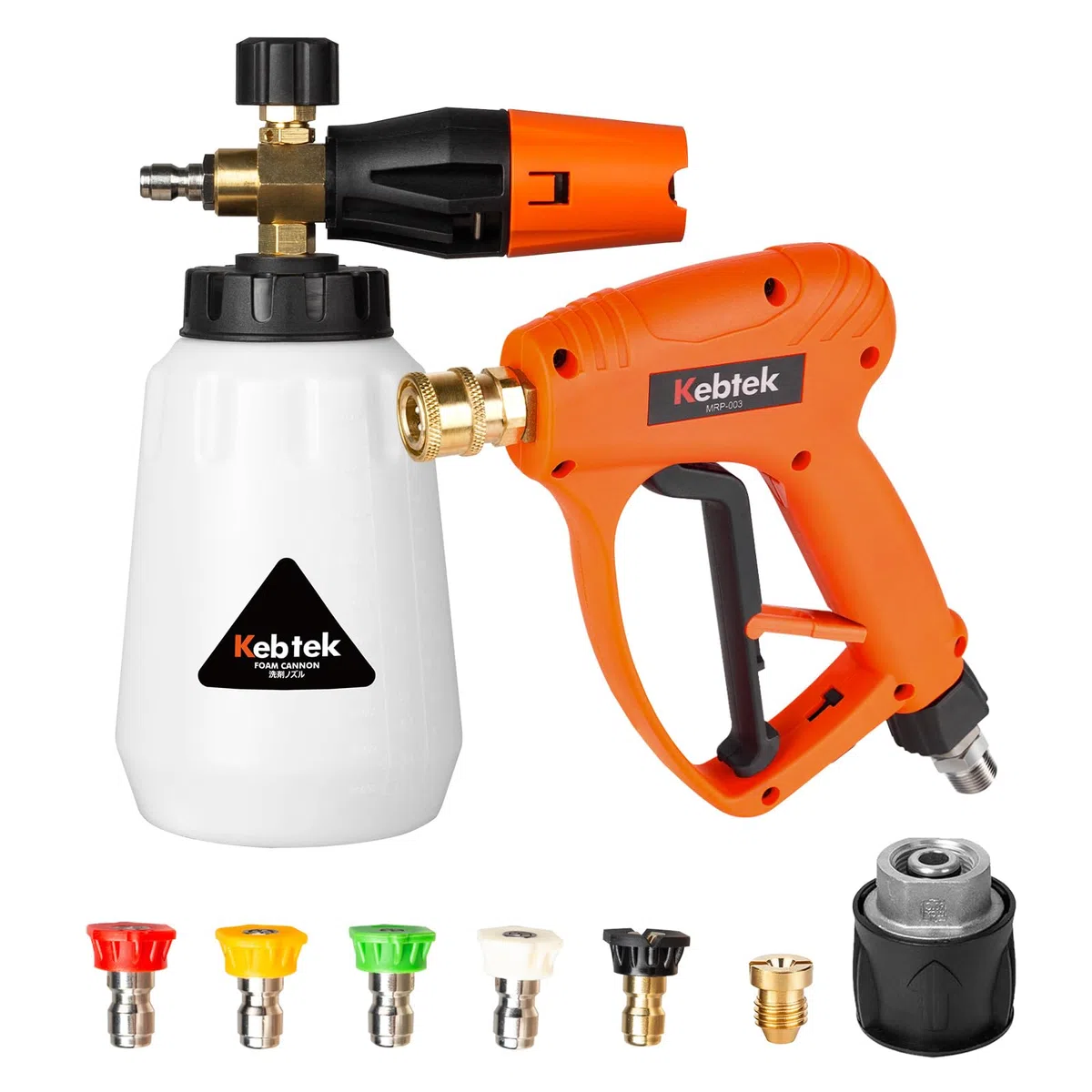 Kebtek Pistola de lavado a presión y lanza de espuma de nieve de 1 litro, compatible con pistola Karcher Stubby 5200PSI con entrada giratoria, M22-14 mm, conector rápido de 1/4 pulgadas para lavado de