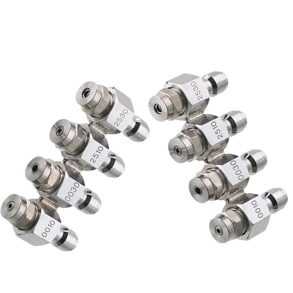 Boquilla de pulverización de abanico plano, Punta de pulverización ventilador plano acero inoxidable 4 vías 4000PSI 2-3GPM 1/4 pulgadas Conexión rápida 2 piezas(2pcs)