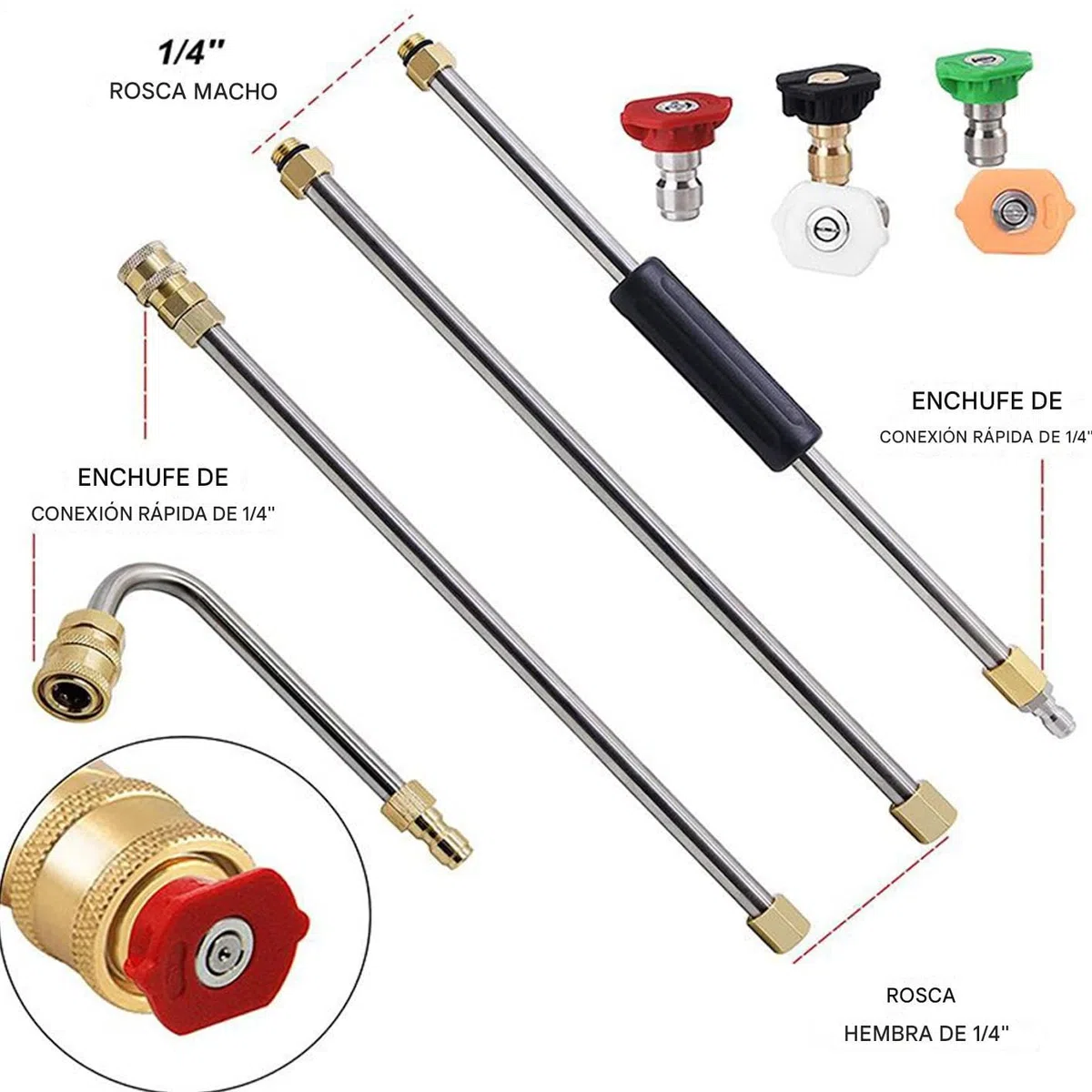 Lanza Extensible Para Hidrolimpiadora - Boquilla Telescópica De | Hidrolimpiadora De 276 Bar | Boquilla De Limpieza De Canalones Potente | Para Jardín, Terraza, Patio, Tejado, Hormigón Y