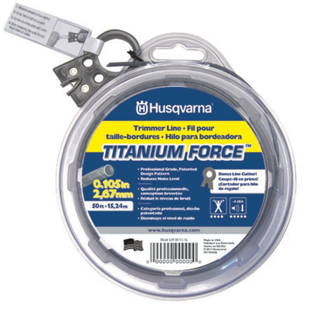 Husqvarna 639005116 Titanium Force String Trimmer Line .105 pulgadas por 50 pies de rosquilla