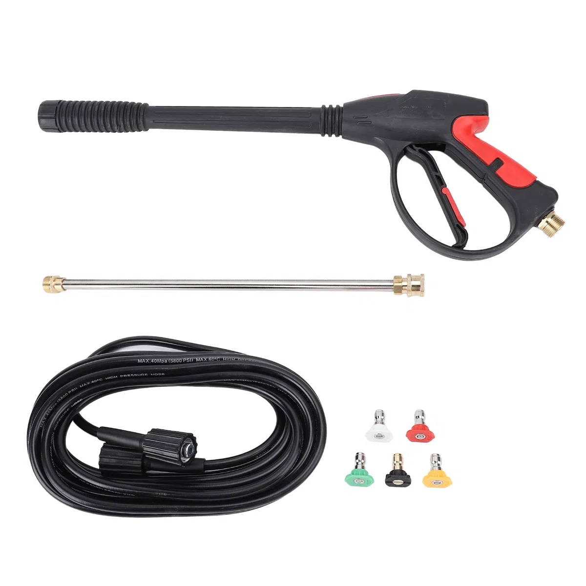 Kit de Varilla de Lavado a Presión, Pulverizador de Alta Presión de 5000 PSI, Accesorios para Lavadora a con Varilla de Extensión, Manguera de 8 M y 5 Boquillas, Ideal para Limpieza de