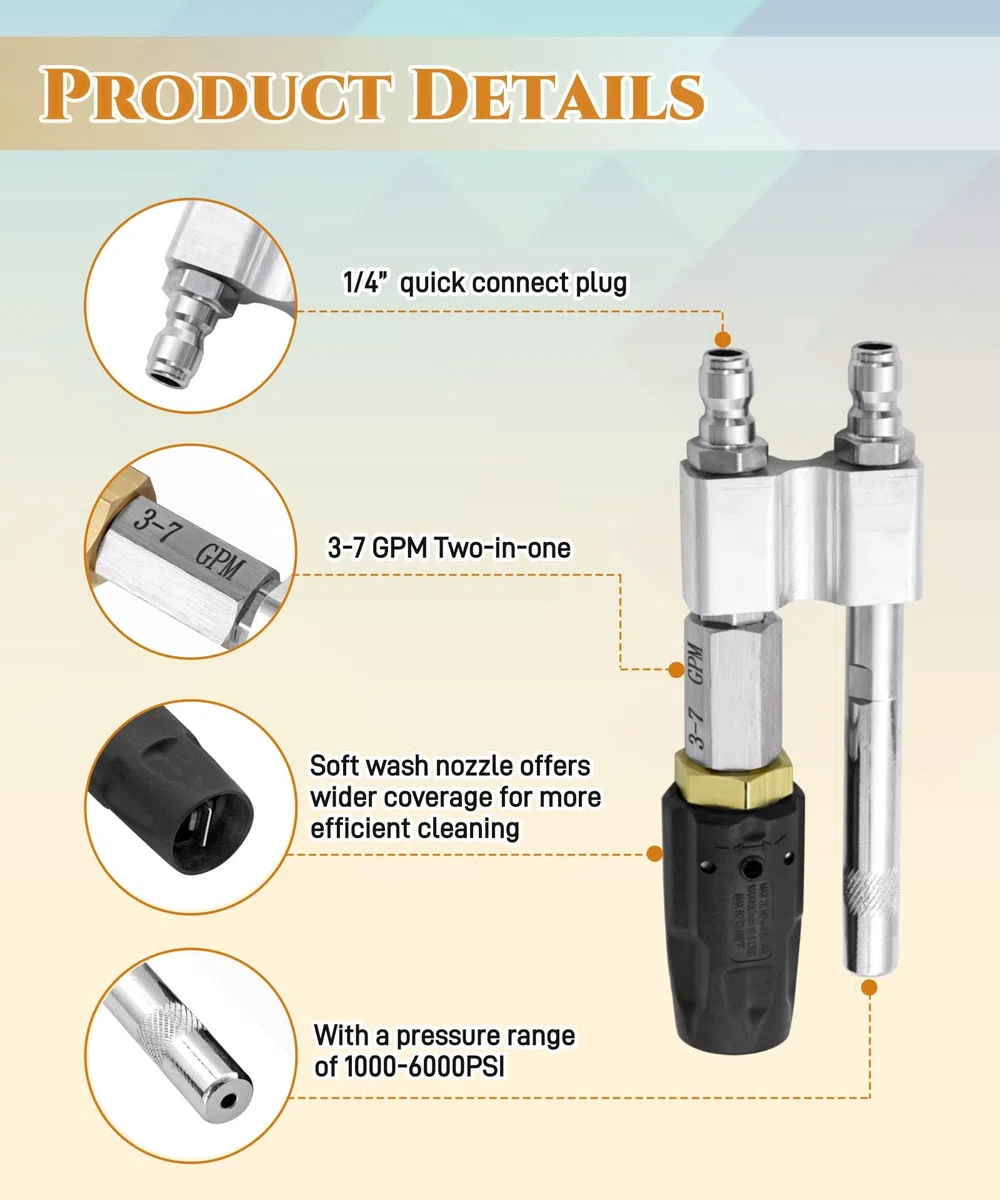 Puntas para hidrolimpiadoras, Boquilla de jabón giratoria M5 ajustable aguas abajo, 3-7 GPM, 1/4 QC, 1000-6000 PSI