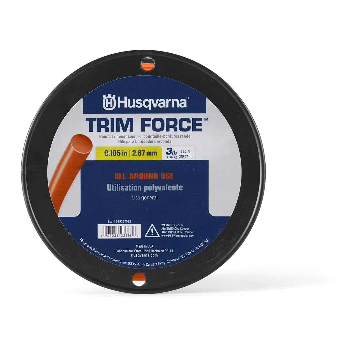 Husqvarna 529337023 Trim Force Round 0.105" x 690' 3 LB String Trimmer Line, Naranja